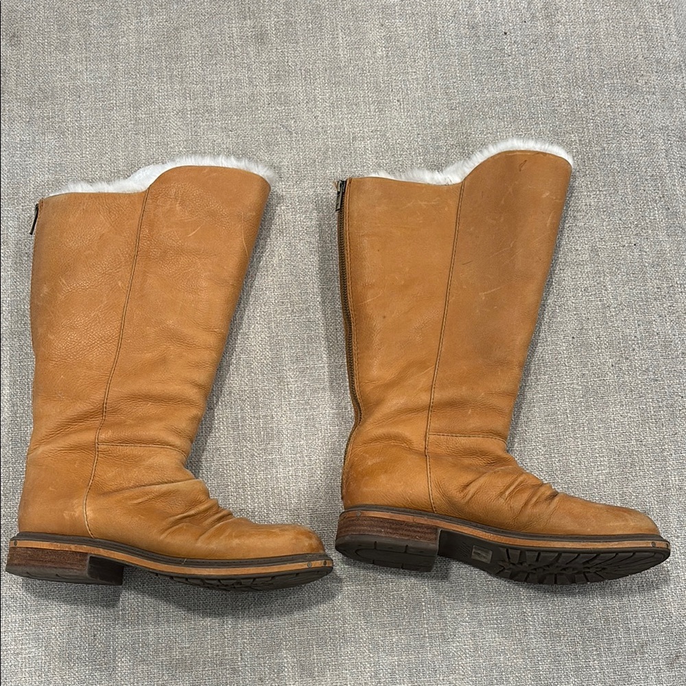 Naya Brown Leather Winter Boots with White Trim